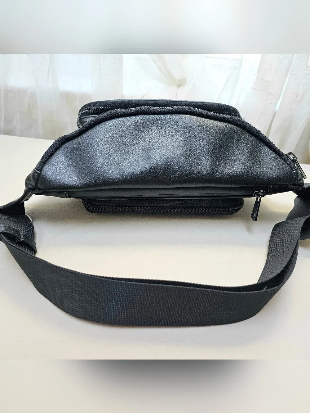 Kibou Vegan Leather Diaper Bag Black Changing Pad Wipes Pocket Belt Bag